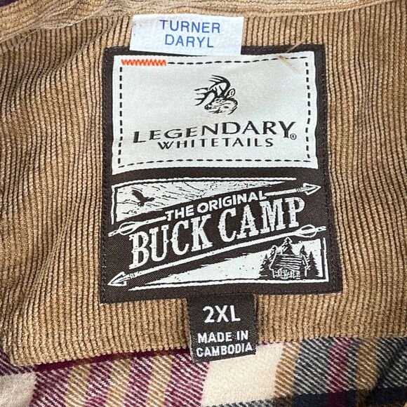Legendary Whitetails Shirt Men 2XL Red Beige Flannel Button Corduroy Collar - Picture 5 of 13
